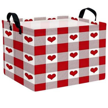 Imagem de NIETEIN Cesta de armazenamento vazia para presente de dia dos namorados com coração fofo para decoração de quarto de criança e bebê (coração xadrez vermelho escuro)