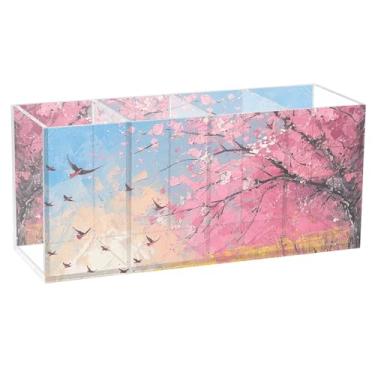 Imagem de TSENQUE Porta-canetas de mesa personalizado com flores de cerejeira em acrílico para escritório, porta-lápis, organizador de papelaria, material de escritório decorativo