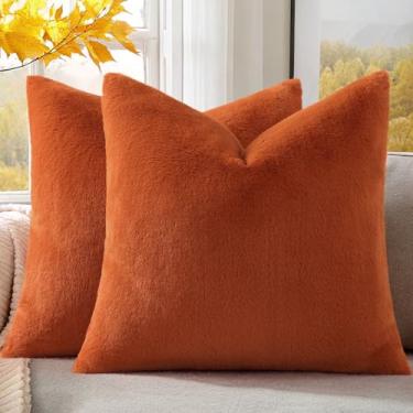 Imagem de Pallene Conjunto de 2 capas de almofada de pelúcia de pele sintética 45,7 x 45,7 cm, luxuosa, macia, aconchegante, decorativa, para sofá, sala de estar, ferrugem