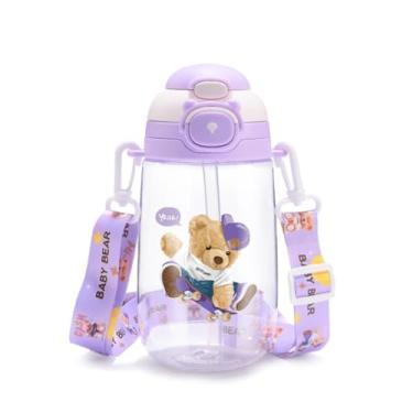 Imagem de Garrafa Infantil 800ml Antivazamento com Canudo e Alça Ajustável | Tampa com Trava para Uso Diário