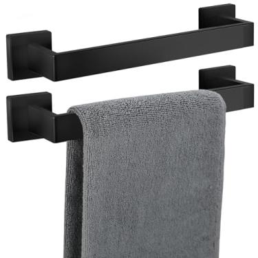 Imagem de Barra de toalha, pacote com 2 para banheiro, suporte de toalha de níquel escovado de 30,5 cm, 12/16/20/24/28/32/36 polegadas, SUS304, à prova de ferrugem, moderno quadrado (2, preto fosco, 30,5 cm)