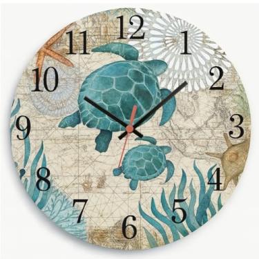 Imagem de Relógio de Parede Decorativo Praia e Mar 29cm Silencioso, Adesivado Ideal para Sala de Estar, Quarto Para Famílias Amantes do Estilo Marinho(marepraia04)