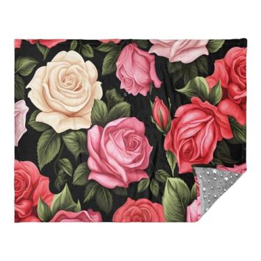 Imagem de CEBUGI Cobertor de flanela quente macio 127 x 178 cm para sofá-cama, escritório, acampamento, viagem, rosa vermelha, uso em todas as estações
