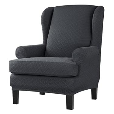 Imagem de Capas de poltrona, 2 peças, capas de cadeira de asa elástica, capas de elastano, capas de sofá com encosto de asa antiderrapante, protetor de móveis para sala de estar, cinza