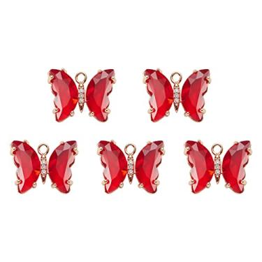 Imagem de 5 pingentes de cristal borboleta de vidro pingente de animal facetado com anel de salto para artesanato faça você mesmo, pulseiras, colar, brincos, joias, decoração de casa (tijolo de fogo)