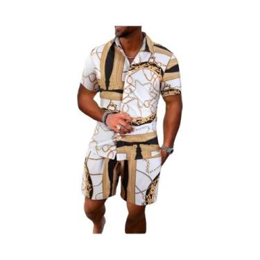Imagem de Conjunto Vintage Masculino De 2 Peças Camisa De Manga Curta Com Botão 