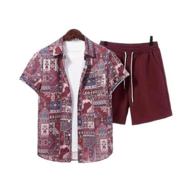 Imagem de Conjunto Vintage Masculino De 2 Peças Camisa De Manga Curta Com Botão 