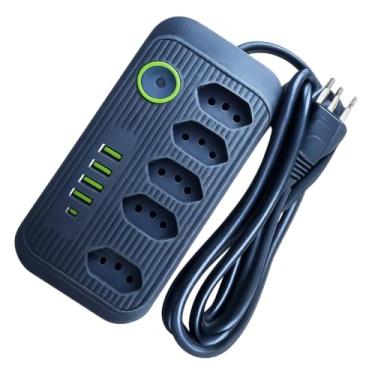 Imagem de Extensao Eletrica, Extensão Tomada, Régua Tomada, Régua de Energia, Filtro de Linha, 5 Tomadas, 4 Interfaces USB, 1 Porta USB Tipo-C, Cabo de Alimentação de 1,9 Metros (Preto)