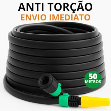 Imagem de Mangueira de Jardim Antitorção Reforçada Preta em PVC | Dupla Camada com Esguicho | 5m a 50m(50 Metros)