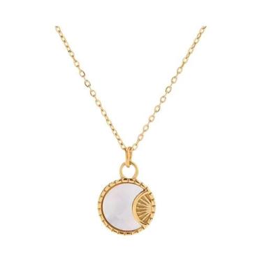 Imagem de Colar Vintage Com Pingente De Moeda Coração, Concha, Sol E Lua Em Aço 