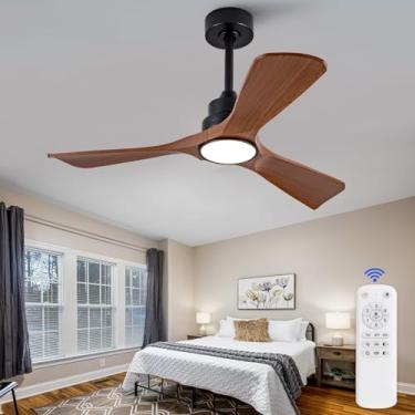 Imagem de XBIBI Ventiladores de teto de 106 cm com luzes e controle remoto, regulável, ventilador de teto moderno de cor nogueira, motor CC silencioso para uso interno e externo com luz para pátio, quarto