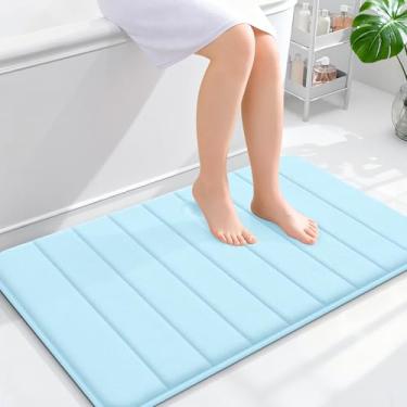 Imagem de OLANLY Tapete de banho listrado de espuma viscoelástica 91 x 61 cm, tapetes de banheiro absorventes super macios, secagem rápida, tapetes de chuveiro laváveis na máquina, tapete de banho, acessórios