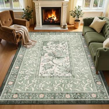 Imagem de GarveeHome Tapetes Provence 12 x 18 cm, bosque botânico verde sálvia vintage cottagecore tapete lavável antiderrapante para sala de estar, quarto, berçário, cozinha, tapete retrô de pelo baixo