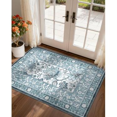 Imagem de GarveeHome Tapete de porta azul névoa 2x3 tapetes internos para entrada Provence pequeno bosque botânico Cottagecore lavável antiderrapante tapete de pelo baixo para quarto, cozinha, banheiro, entrada