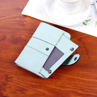 Imagem de Carteira curta feminina de cor sólida - Bolsa fina com fecho de pressão com compartimentos para cartões e bolso para moedas, Verde claro, Moderno