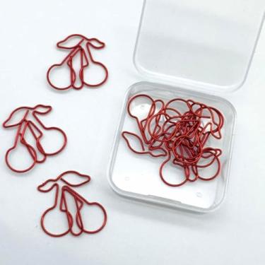 Imagem de Conjunto de clipes de papel cereja vermelha, acessório de escritório portátil de metal para organizar documentos, anotações, agendas e livros
