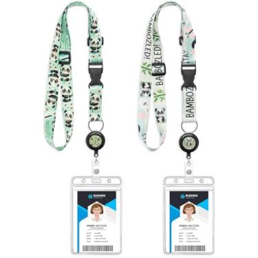 Imagem de Cordão de cruzeiro Panda com carretel retrátil para crachá e suporte de identificação à prova d'água, pacote com 2 alças ajustáveis no pescoço para cartões de cruzeiro, chaves, crachá de trabalho