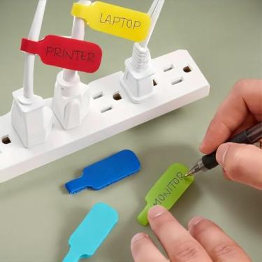 Imagem de 16 etiquetas de cabo codificadas por cores – Etiquetas reutilizáveis de gancho e laço para organização de fios, configuração de eletrônicos e escritório doméstico