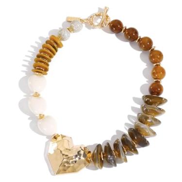 Imagem de BERYHOZ Colar de contas feito à mão para mulheres - Colar com pingente de estilo boêmio artístico vintage, para férias casuais, joias modernas, gargantilha, colar, Resina, Sem Pedra Preciosa