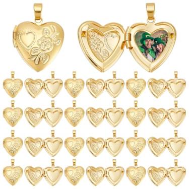 Imagem de UNICRAFTALE Pingentes de medalhão dourado, 20 peças, pequeno coração, porta-fotos, berloques de metal, medalhão de memória, porta-retrato de coração, buquê para fazer joias faça você mesmo, 17 mm de