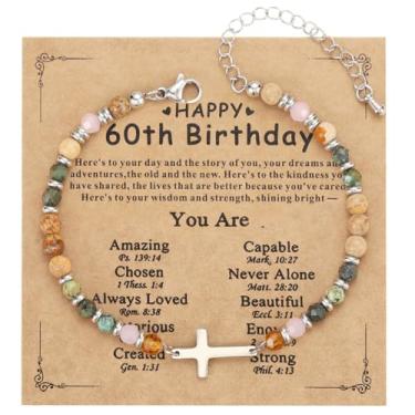 Imagem de Emibele Pulseira de cruz religiosa para mulheres, pulseiras de contas de cruz cristã com pedra natural, joias religiosas de fé cristã, presentes de aniversário de 50 a 60 anos para ela, mãe, avó