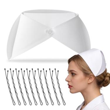 Imagem de Asofelk Chapéu de enfermeira branco e bonés de enfermeira branco feminino chapéu de enfermeira fantasia com 10 grampos de cabelo, bonés de amamentação roupa para festa de graduação de enfermagem
