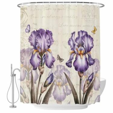 Imagem de Cortina de chuveiro floral íris roxa borboleta flores elegantes conjunto de cortinas de chuveiro tecido impermeável cortina de banho para banheiro decoração de banheira acessórios de casa 182 x 182 cm