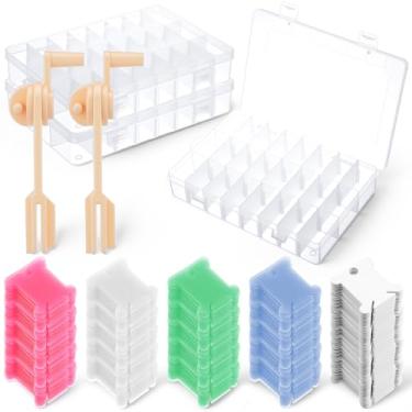 Imagem de Kit organizador de fio dental 505 peças - 2 caixas de armazenamento removíveis de 24 linhas de grade com bobinas de plástico, 2 enroladores de bobina para ponto cruz, costura DIY, armazenamento de