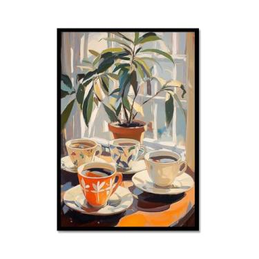 Imagem de Pintura em tela vintage de pôster-comida para parede, cafeteria de viagem italiana, quente, cozinha, café, bar, decoração (SKU1,12 x 16 pol. = (30 x 40 cm), moldura de metal preto)