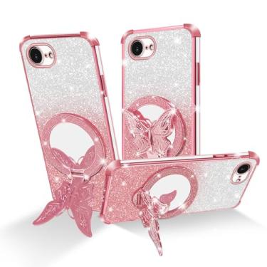 Imagem de Easyscen Capa de telefone para iPhone 16E / iPhone SE4 (6,1 polegadas), com suporte de borboleta e 4 cantos de airbag protetor, capa protetora à prova de choque de luxo com glitter para mulheres