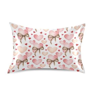 Imagem de Wassud Fronha de cetim para cabelo e pele com laços de fita de coração para o dia dos namorados fronhas de seda lisa tamanho queen fronhas respiráveis com fecho de envelope