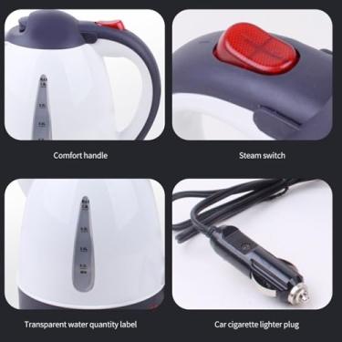 Imagem de Dioche Chaleira Elétrica para Carro, 1000ml, Portátil, Viagem, 24v, 250w, Placa de Aquecimento de Aço Inoxidável, Aquecimento Rápido para Viagens Rodoviárias, Acampamento, Branco (12V 150W)
