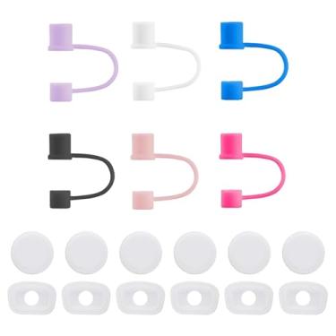 Imagem de FOWEROTY Pacote com 6 tampas de canudo com 6 plugues à prova de vazamento, para Stanley Straws, tampas para copos Stanley Cup, tampas de silicone à prova de poeira (o copo não está incluído)