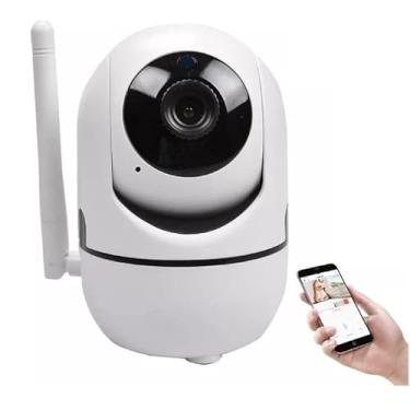 Imagem de Câmera Smart Segurança Baba Eletrônica Ip WiFi Giratória Panorâmica Visão Noturna Microfone Antena Full HD Pet Vigilância Ambientes Internos e Externos Compatível Com SmartPhones PREMIUM