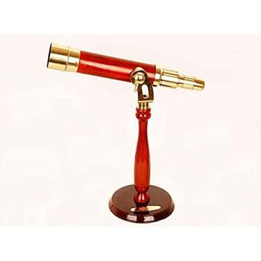 Imagem de pcagfaajmh Telescópio astronômico de latão, pedestal de mogno, espelho de latão, telescópio, HD, arte de colocação, monóculos estrelas, observando estrelas