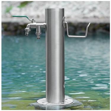 Imagem de Coluna de água de jardim de aço inoxidável, suporte de torneira externa para irrigação de gramado, fonte de água redonda, suporte de mangueira montado no chão, 20,5 cm × 86 cm