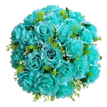 Imagem de Buquê de Rosas Artificiais com Folhagem C/24 Flores – Arranjo Decorativo Realista para Casa, Festa e Presente(Verde -4581/3916)