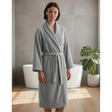 Imagem de Roupão de Banho Unissex Adulto Microfibra – Macio Diversas Cores, Ideal para Casa, Relaxamento, Após Banho e Viagem (Cinza tam G)