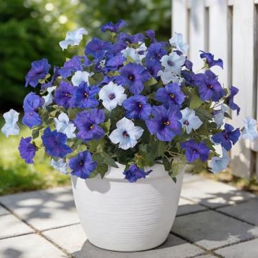 Imagem de Ammyoo 6 peças de flores artificiais petúnias falsas para ambientes externos, flores falsas para plantação externa, resistentes a UV, plantas falsas realistas para uso externo, não desbotam para