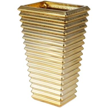 Imagem de MCMCNCUIU Vaso de vidro de cristal, vasos de cristal grandes para flores, vaso de flores grande, vasos modernos dourados para sala de estar, quarto, cozinha, mesa de jantar, manto, casamento, 28 cm