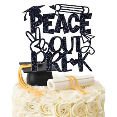 Imagem de Peace out Pre-k Cake Topper, Preschool Graduation Cake Decor, You Did It, Kindergarten Graduation Party Decorations Supplies Black Glitter