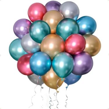 Imagem de Kit 50 Un Balão Metalizado N° 10 Decoração Festa Aniversário Evento Comemoração (Colorido)