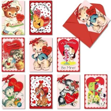 Imagem de Quera 27 cartões vintage dos namorados animais vermelho rosa cartões postais em branco cartões de saudação cartões com envelopes para crianças sala de aula lembrancinhas de festa do dia dos namorados