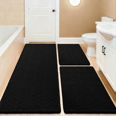 Imagem de IM HOME Conjunto de 3 peças de tapete de banho, tecido boêmio, moderno, absorvente, antiderrapante, ultramacio, tapetes de banho de malha laváveis na máquina com espinhas de peixe para banheiro