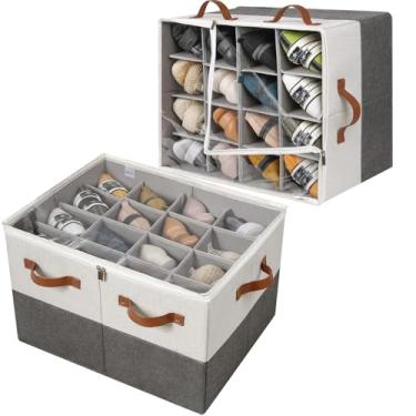 Imagem de TOPIA HOME Organizador de sapatos para armário, pacote com 2, caixa de sapatos dobrável com divisórias ajustáveis e capa transparente, armário organizador de sapatos que economiza espaço com alças
