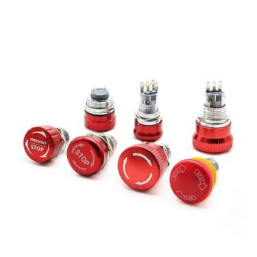 Imagem de Interruptor de botão de parada de emergência de metal de 16/19/22 mm, aço inoxidável, impermeável, reinicialização de rotação da cabeça de cogumelo, antiderrapante, 1NO1NC 2NO2NC (borda rosqueada de