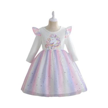 Imagem de Vestido De Princesa Unicórnio De Manga Comprida, Vestido De Festa De A