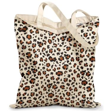 Imagem de Miss Adola Sacola feminina de lona – Lindas bolsas de lona com zíper design estético, sacolas reutilizáveis para compras, trabalho, viagens, férias diárias, estampa de leopardo