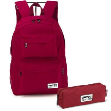 Imagem de Mochila E Estojo Crinkle Juvenil Casual Up4you Luxcel, Vinho
