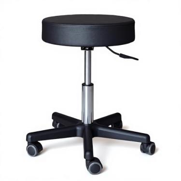 Imagem de DENGTELI Banco de rodinhas com rodas, cadeira giratória de altura ajustável, assento acolchoado preto, base cromada com rodízios (BLK)